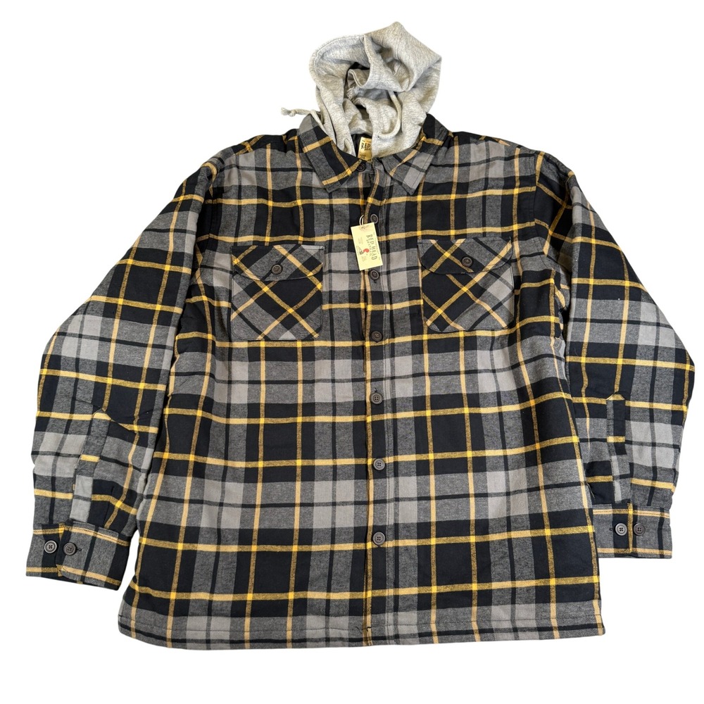 NWT Redhead Mens 2XL Plaid Hooded Flannel Shirt Jacket Quilted Lining Black